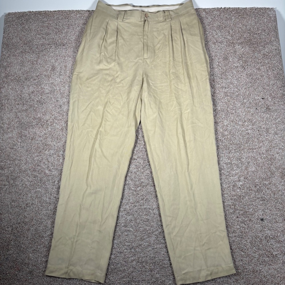 Folio‎ New York Silk Dress Pants Pleated Khaki Trousers Mens Size 36